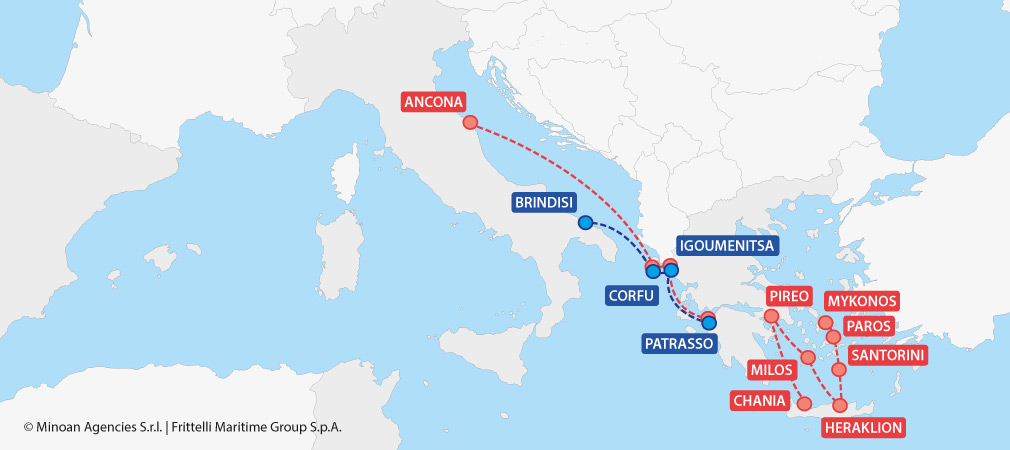 mappa traghetti grecia grimaldi lines minoan lines
